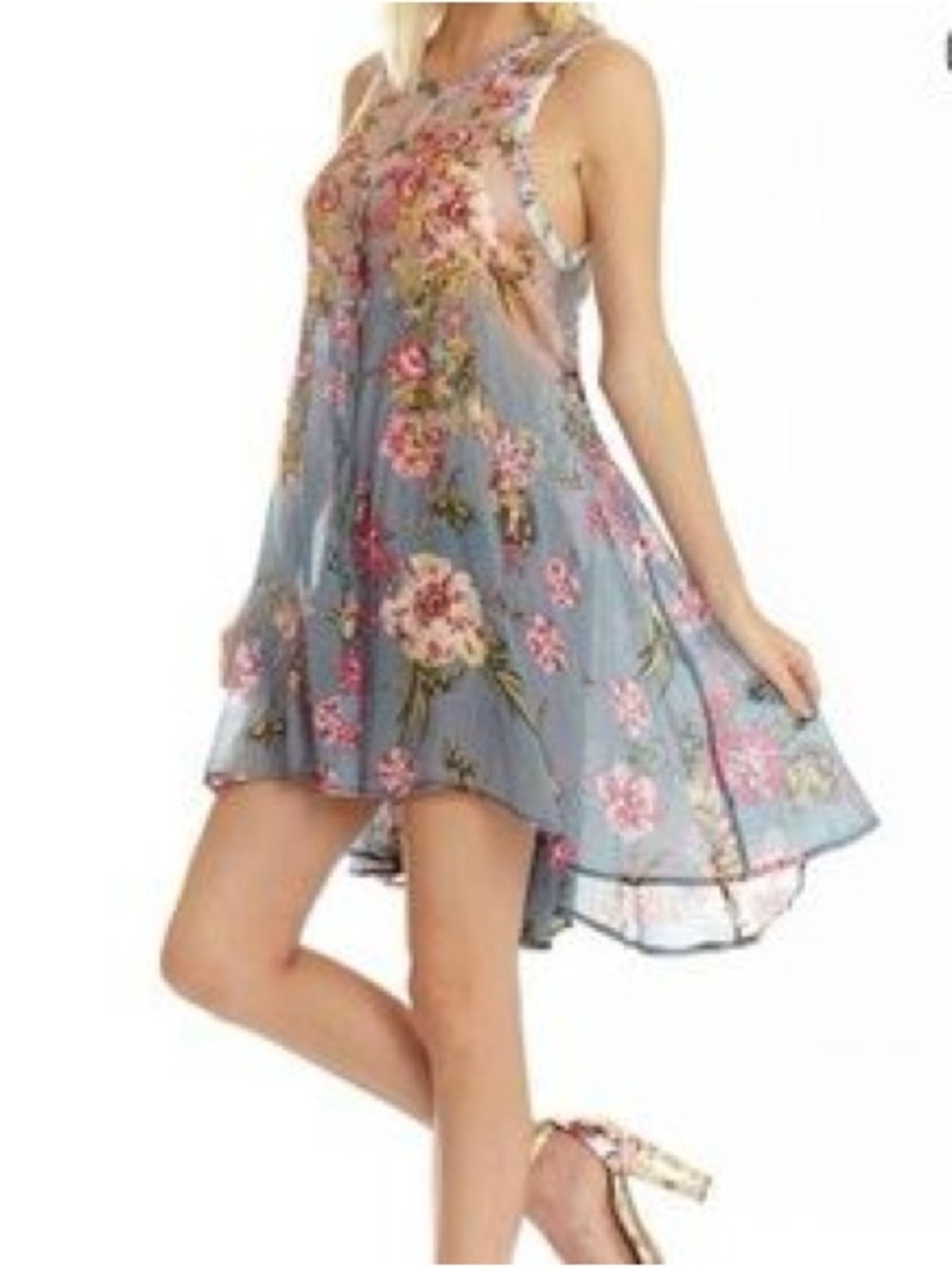 Aratta Silent Journey Embroidered Button-Front Mini Dress with sequin detail